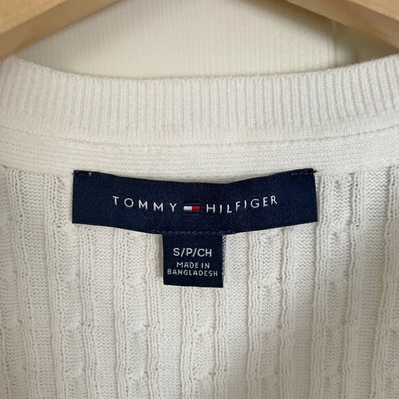 NEW Tommy Hilfiger Womens Cotton Cable Knit Sweater S White Ivory NWOT - Picture 3 of 7